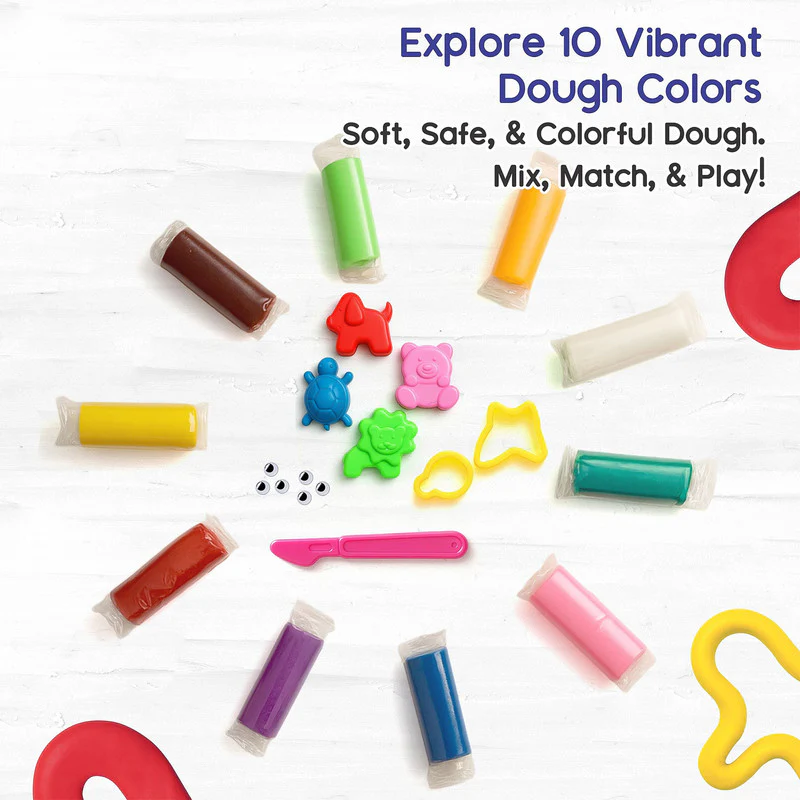 Aditi Moldy Magic 10-Color Dough Art Kit with Animal Moulds, Cutters & Carry Case - Image 3