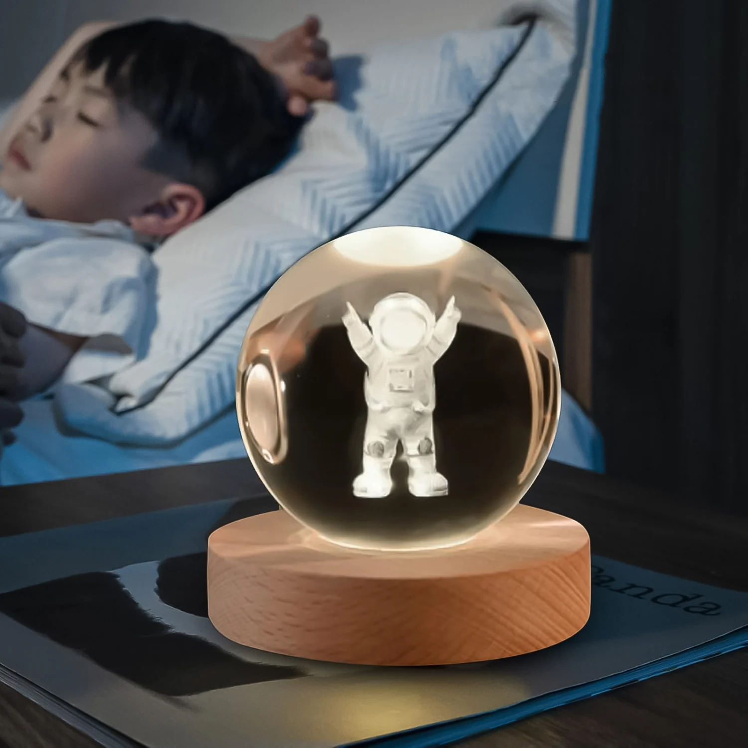 Moon 3D Crystal Ball Lamps with Base For Bedroom 3D Lamps (1 Pc) - Image 3