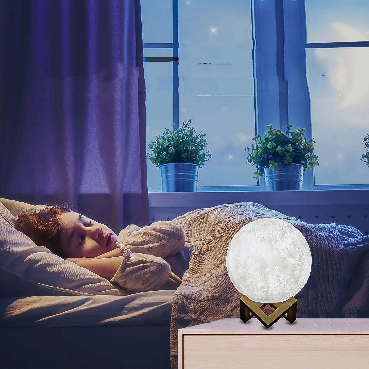 Moon Night Lamp with Plastic Stand Night Lamp for Bedroom (15x13 Cm / 1 Pc) - Image 5