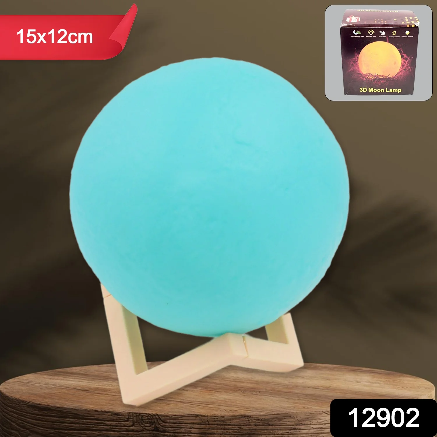 Moon Night Lamp Blue Color with Plastic Stand (15 x12 Cm / 1 Pc) - Image 2