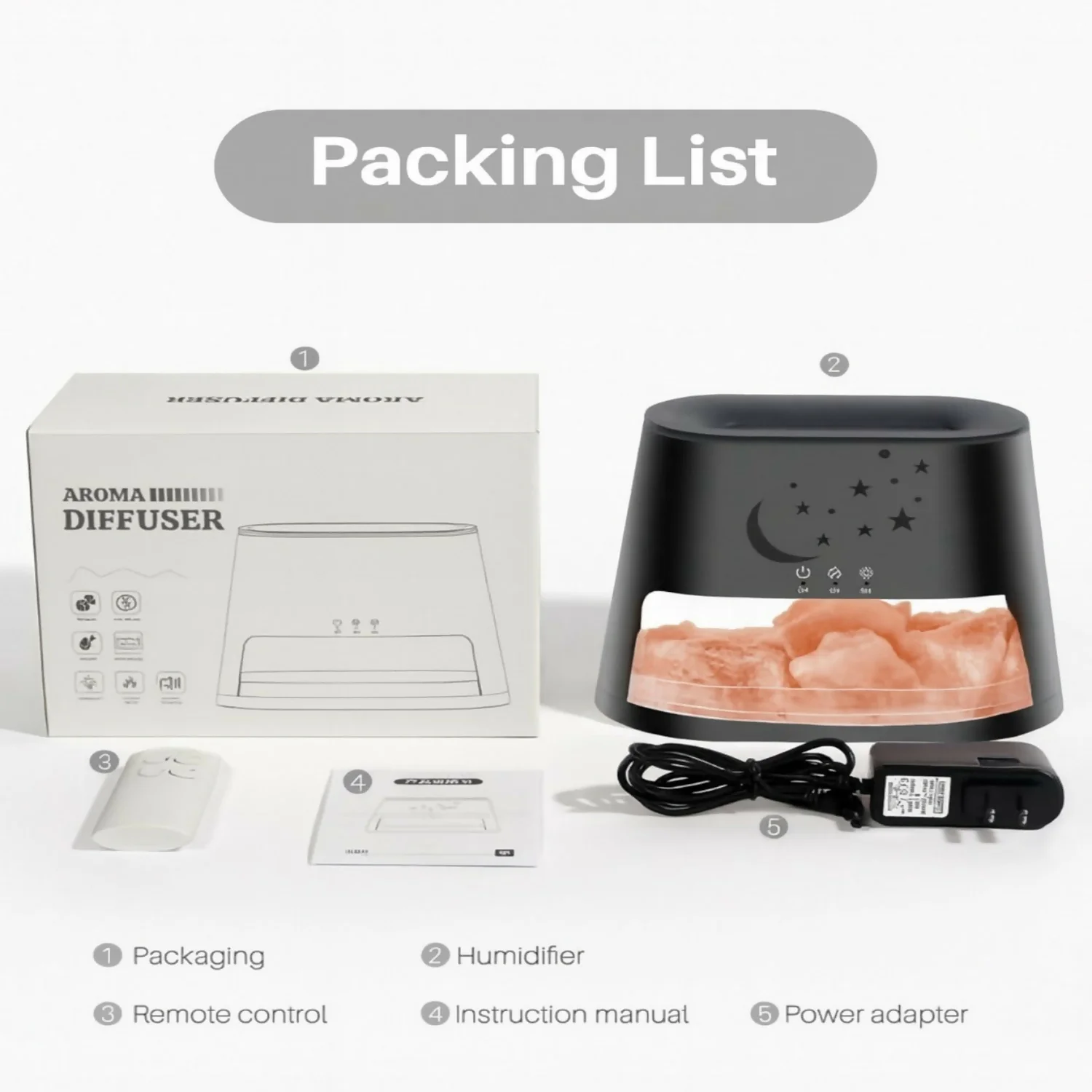 Moon & Stars Flame Aroma Diffuser with Himalayan Salt Rocks & Remote - Image 4