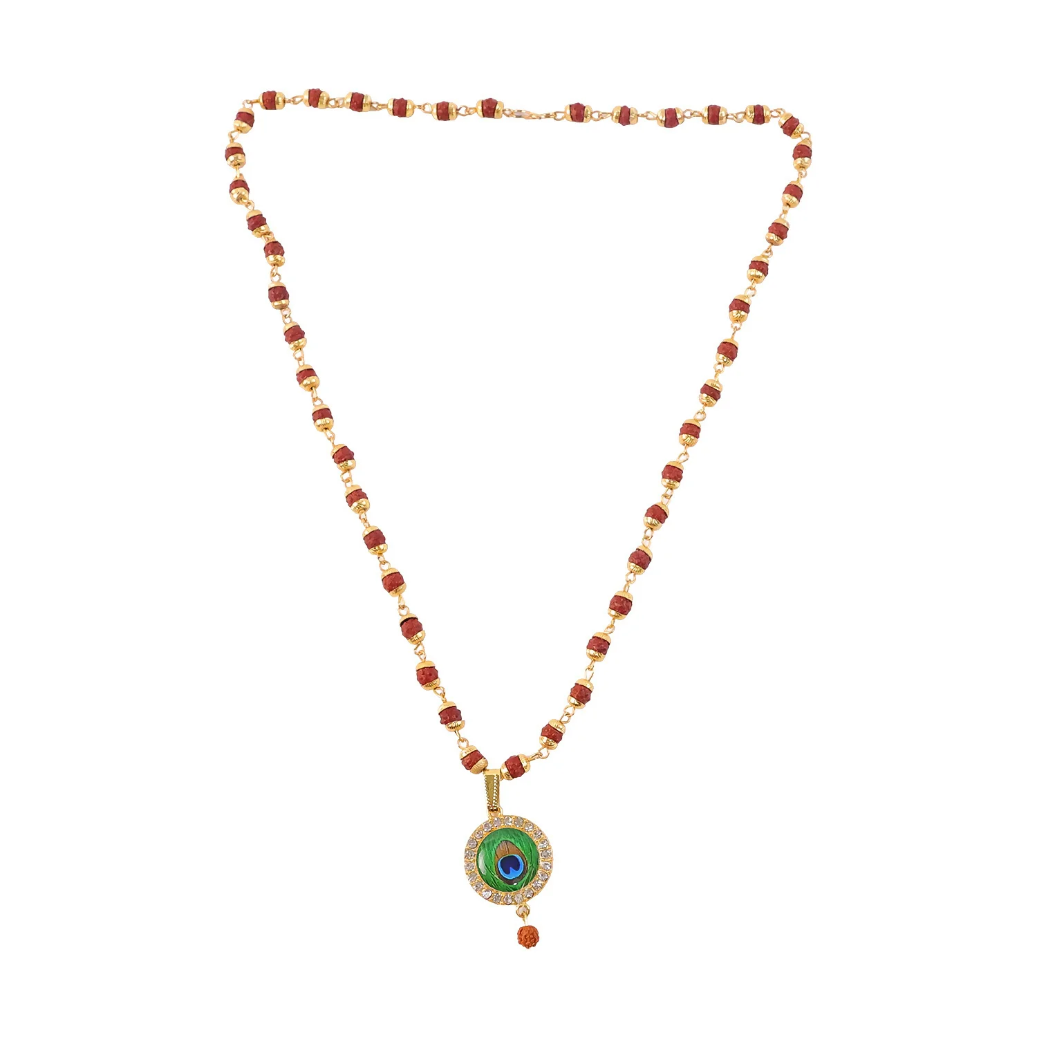 Morpich Feather Gold Plated Pendant & Rudraksha Mala - Image 5