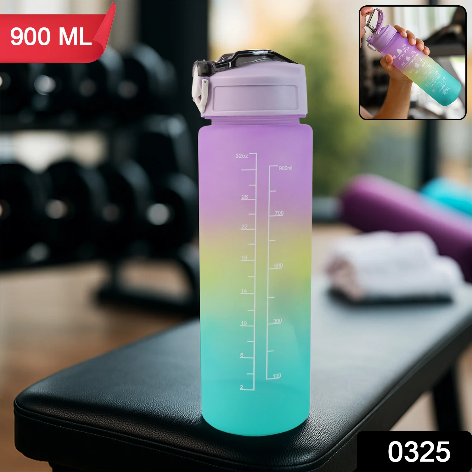 Motivational Water Bottle with Straw & Time Marker - Image 2
