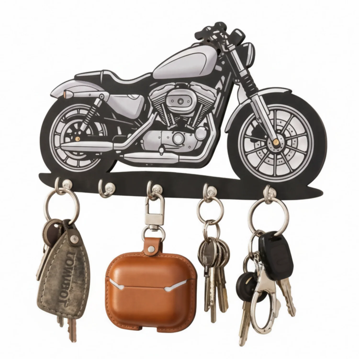 Motorcycle Design Wall Key Holder with 5 Hooks | Decorative Key Stand for Home - Image 3