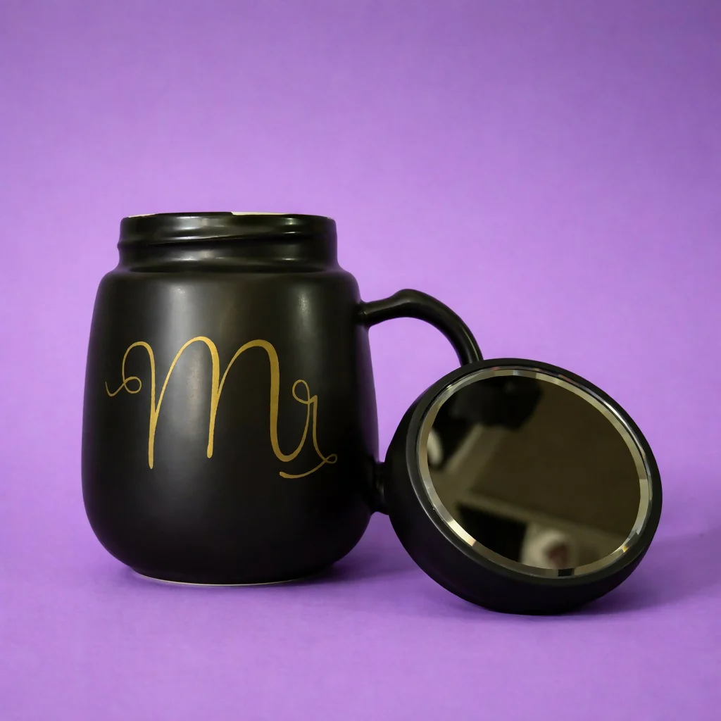 Mr Printed Ceramic Coffee Mug with Lid, Stylish Tea Cup - Image 2