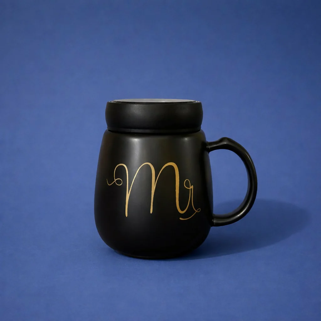 Mr Printed Ceramic Coffee Mug with Lid, Stylish Tea Cup - Image 3