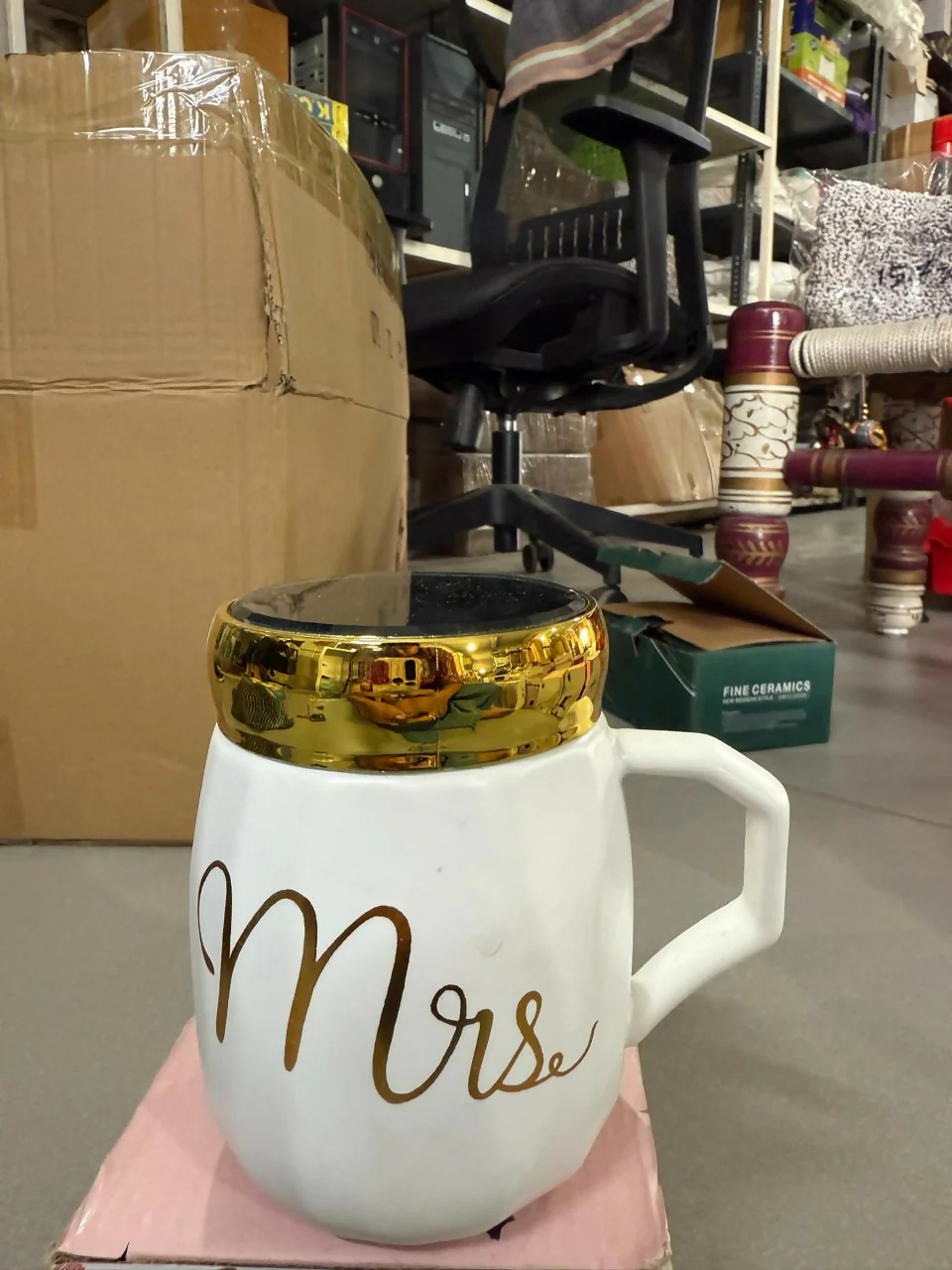 Mrs Ceramic Mug with Golden Lid & Handle | Premium Designer Tea & Coffee Cup for Women | Elegant Mrs Print Gift Mug | Heat-Retaining Lid | Perfect Gift for Wife, Girlfriend, Sister & Mom | Stylish Home & Office Mug (Mrs Edition) - Image 4