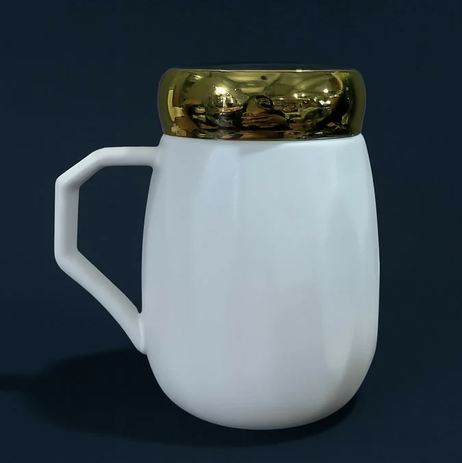 Mrs Ceramic Mug with Golden Lid – White Coffee Cup Gift for Women - Image 3