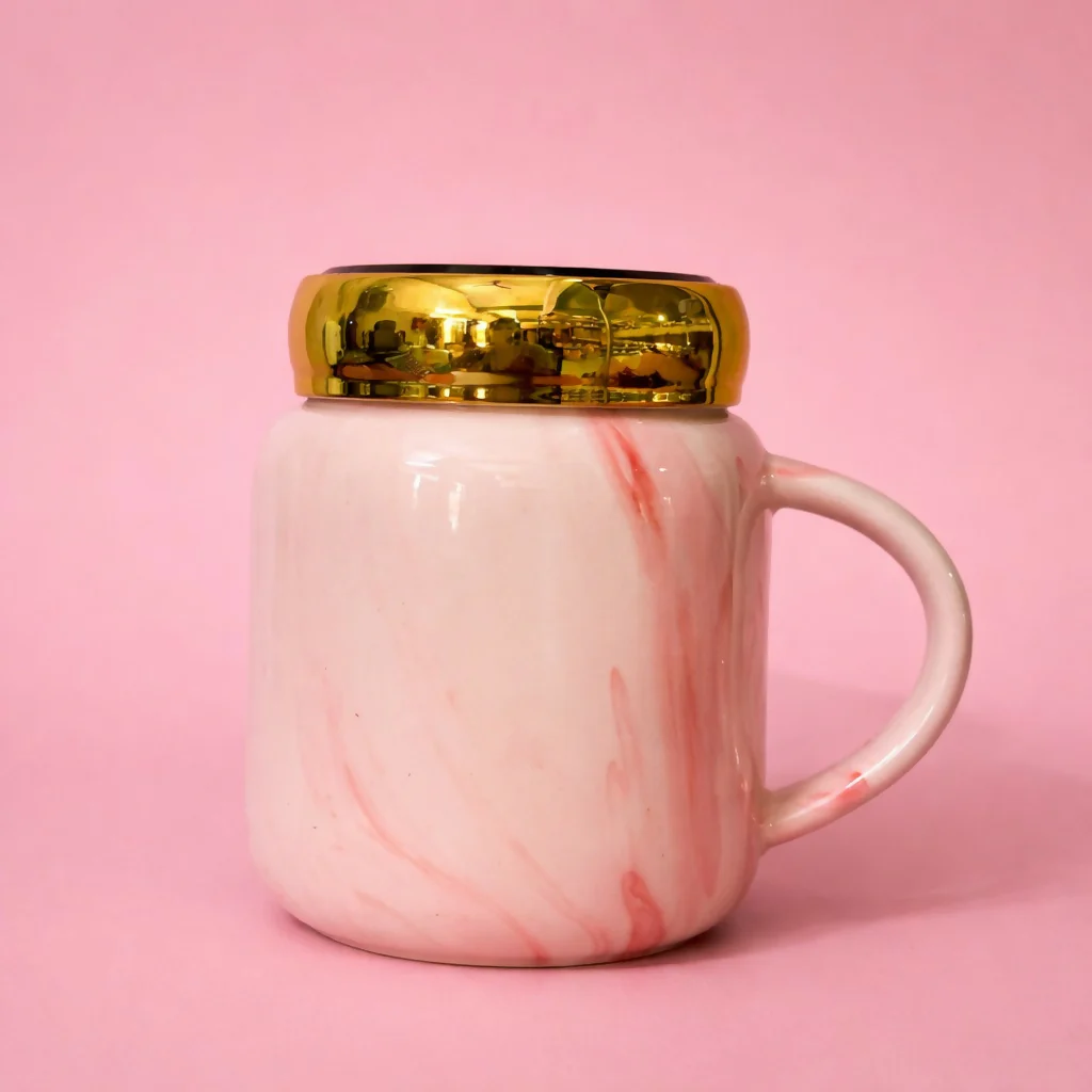 Mrs Printed Ceramic Mug with Lid, Gift Coffee Cup for Women - Image 4