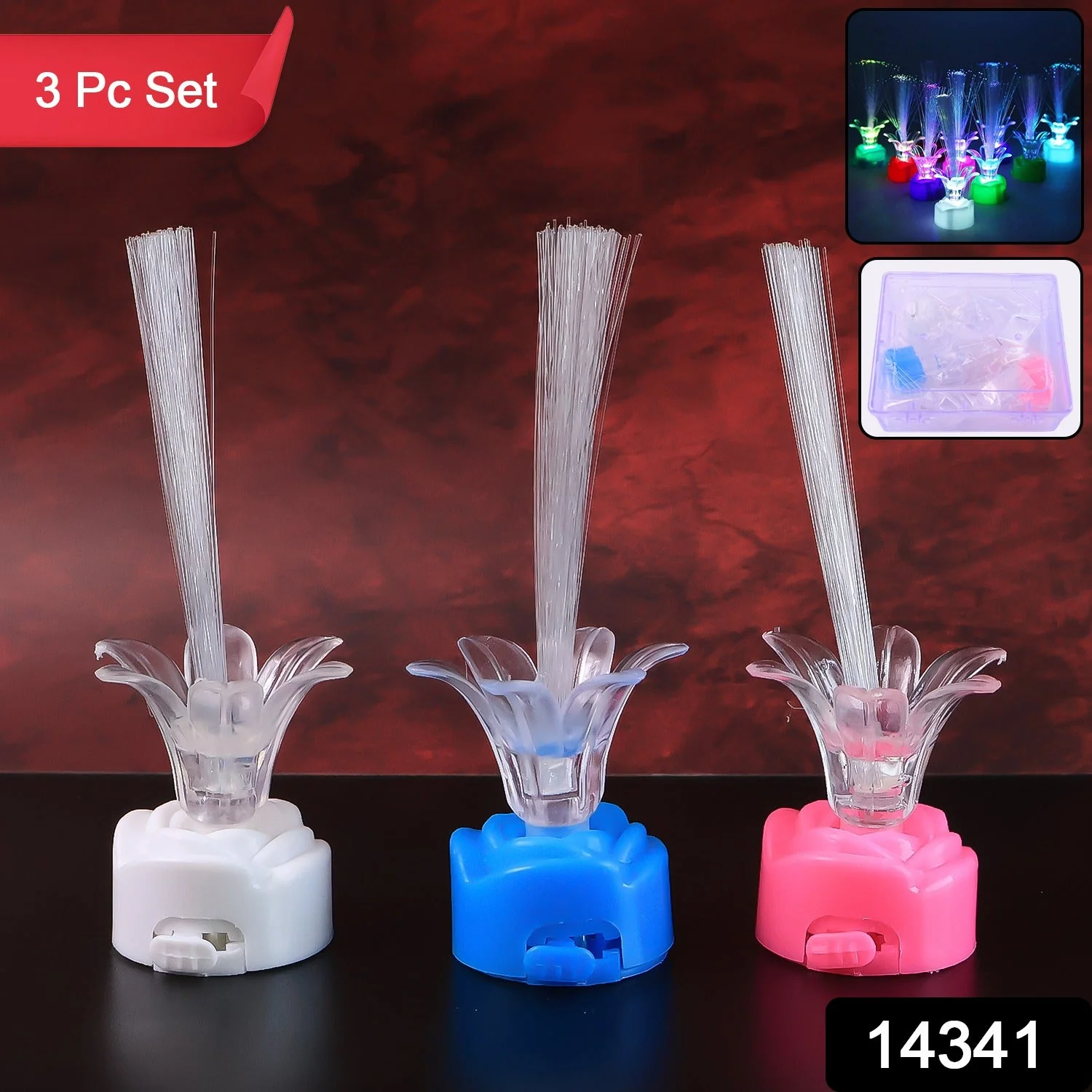Multi-Color LED Fiber Optic Flower Night Lamps (Mix Color / 3 Pc) - Image 2