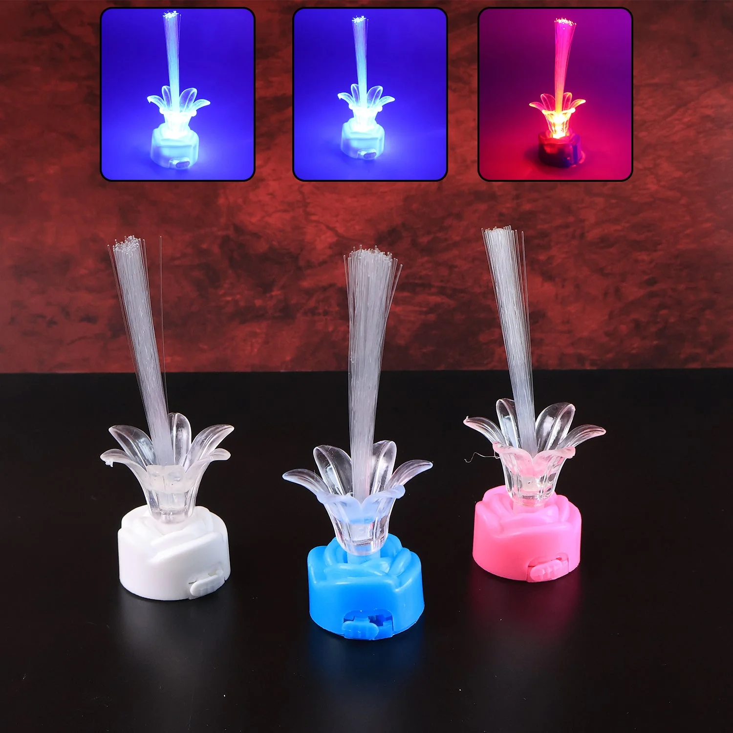 Multi-Color LED Fiber Optic Flower Night Lamps (Mix Color / 3 Pc) - Image 6