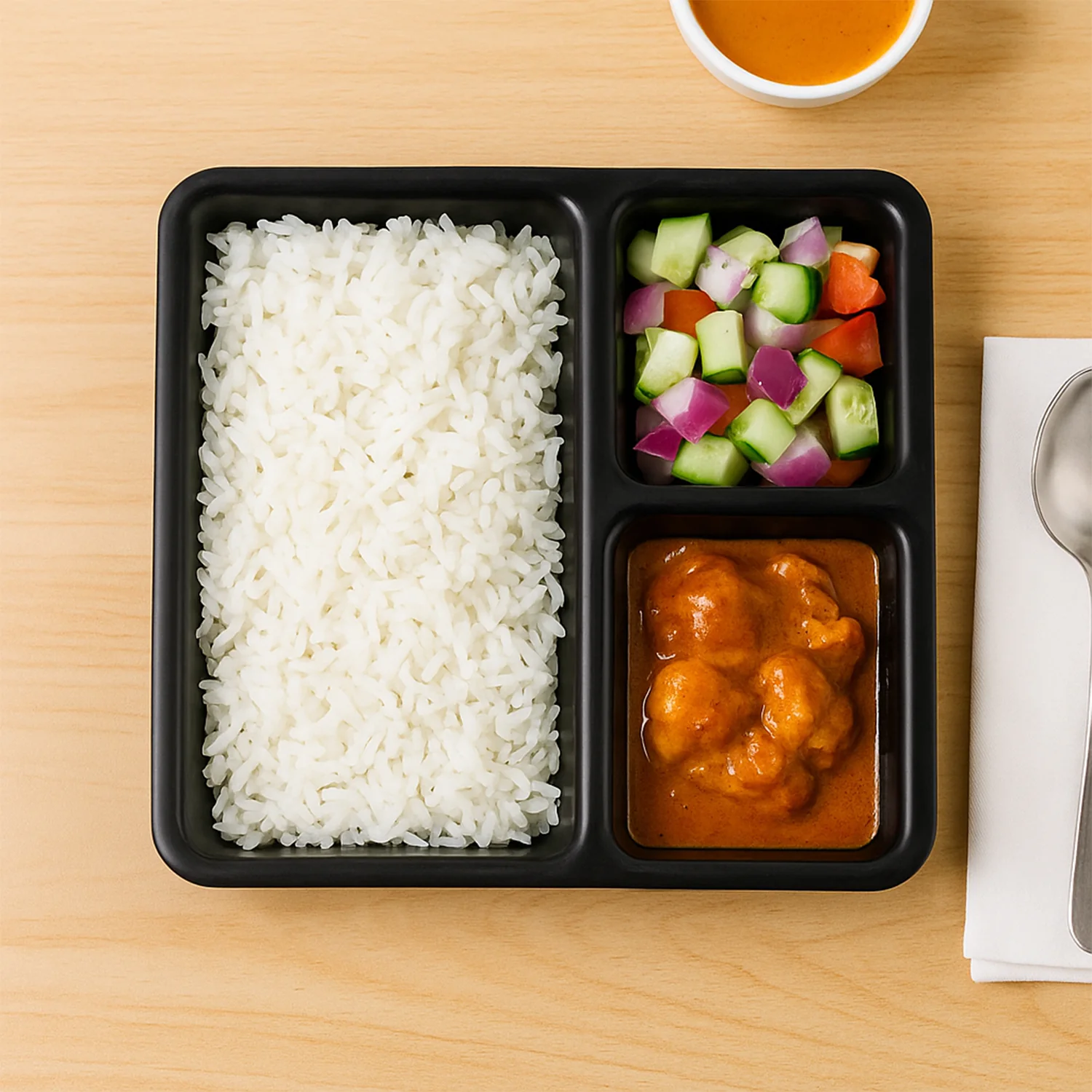 Plastic 3-Compartment Meal Serving Tray – Rectangular Dining Plate (1 Pc / Black) - Image 4