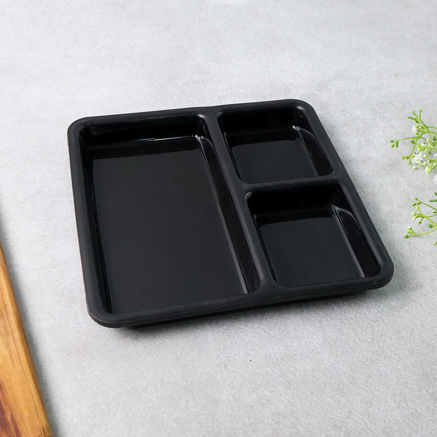 Plastic 3-Compartment Meal Serving Tray – Rectangular Dining Plate (1 Pc / Black) - Image 7