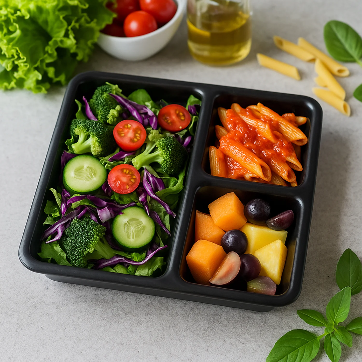 Plastic 3-Compartment Meal Serving Tray – Rectangular Dining Plate (1 Pc / Black) - Image 8