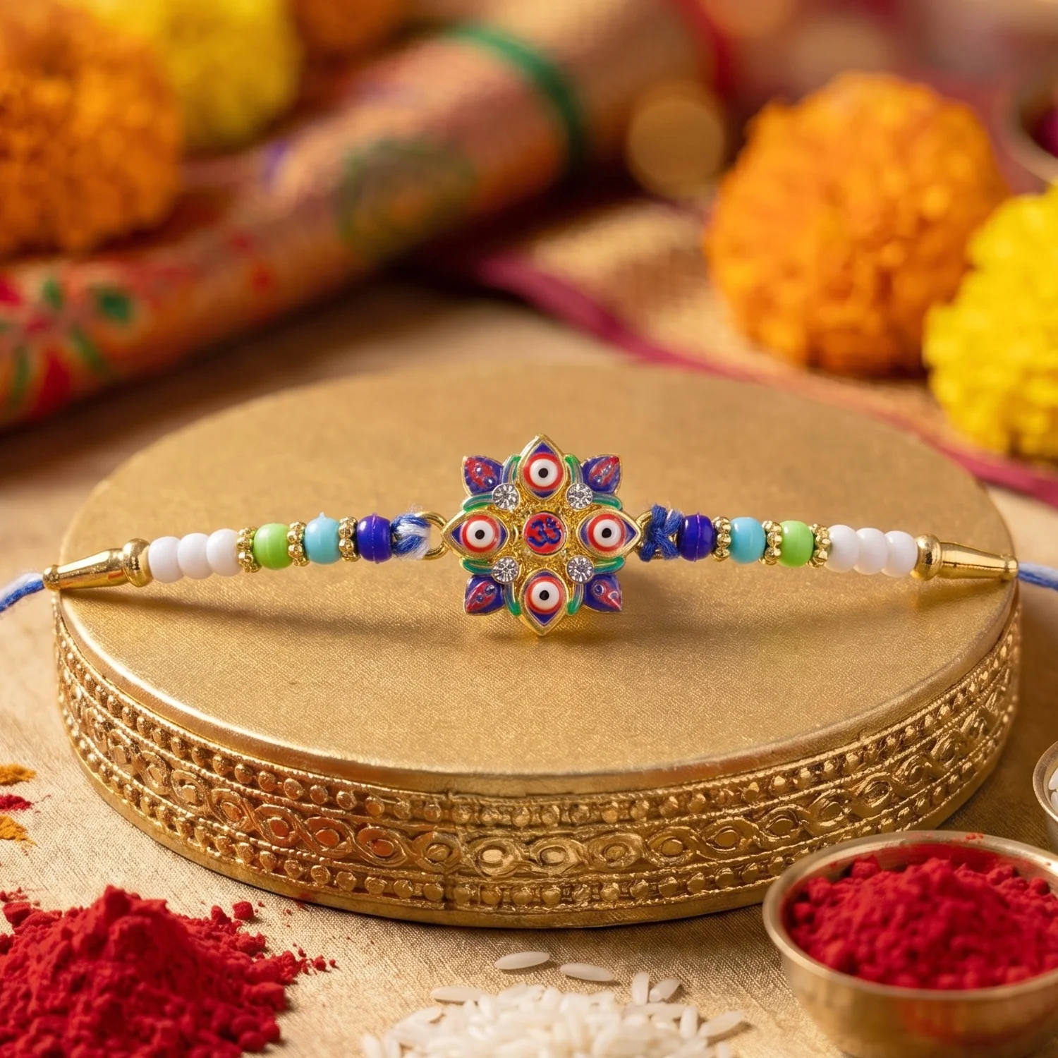 Multi Evil Eye OM Star Designer Rakhi - Image 3