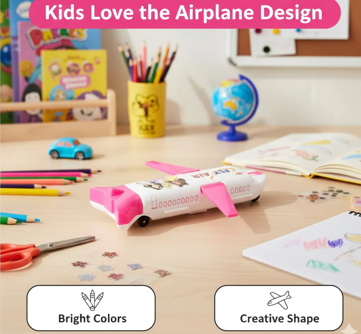 Multi-Functional Airplane-Shaped Compass Box with LED Light and Built-in Sharpener - Image 8