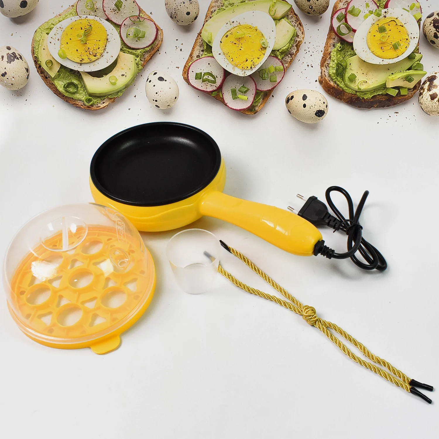 Multi-functional Electric 2-in-1 Egg Frying Pan with Boiler & Measuring Cup - Image 2