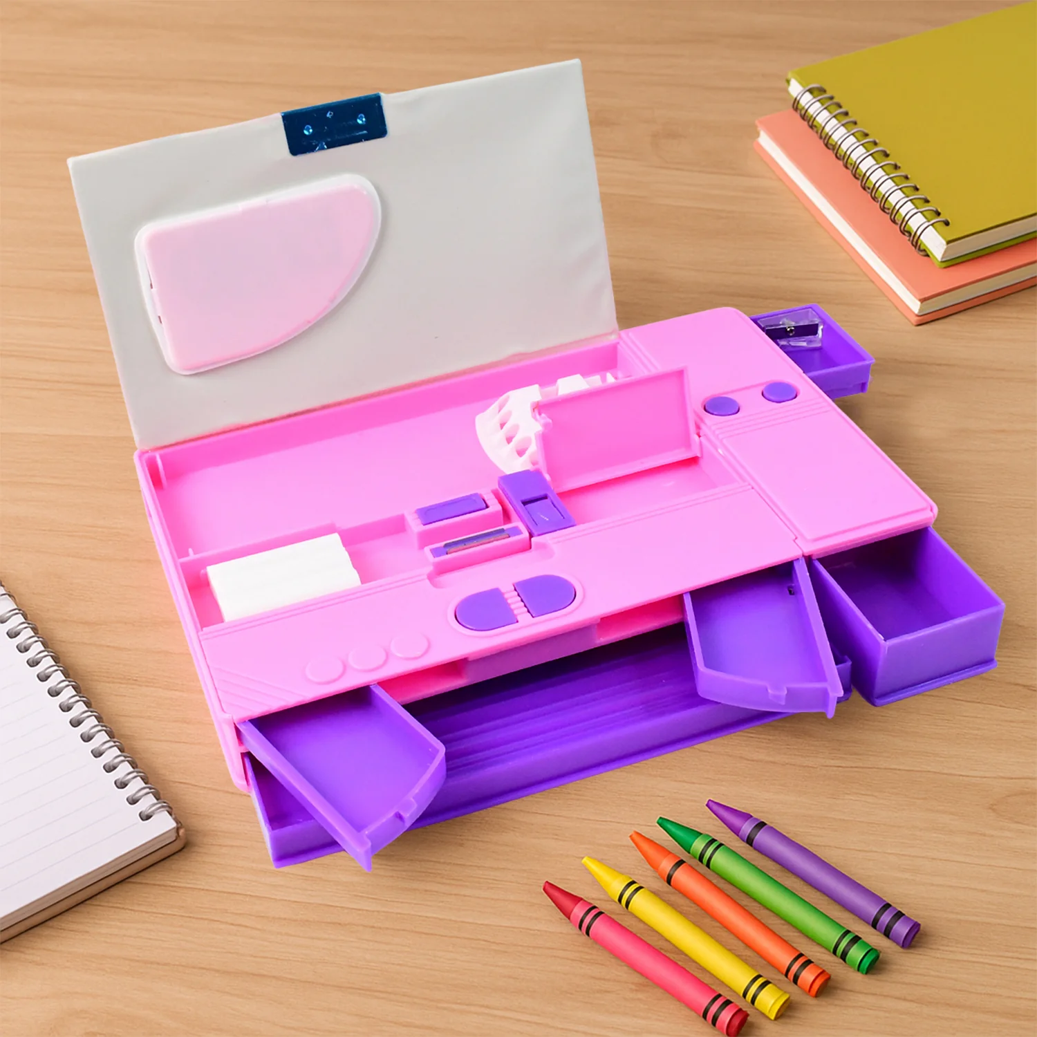 Multi-Functional Space Theme Pencil Box with Built-in Calculator (1 Pc) - Image 3