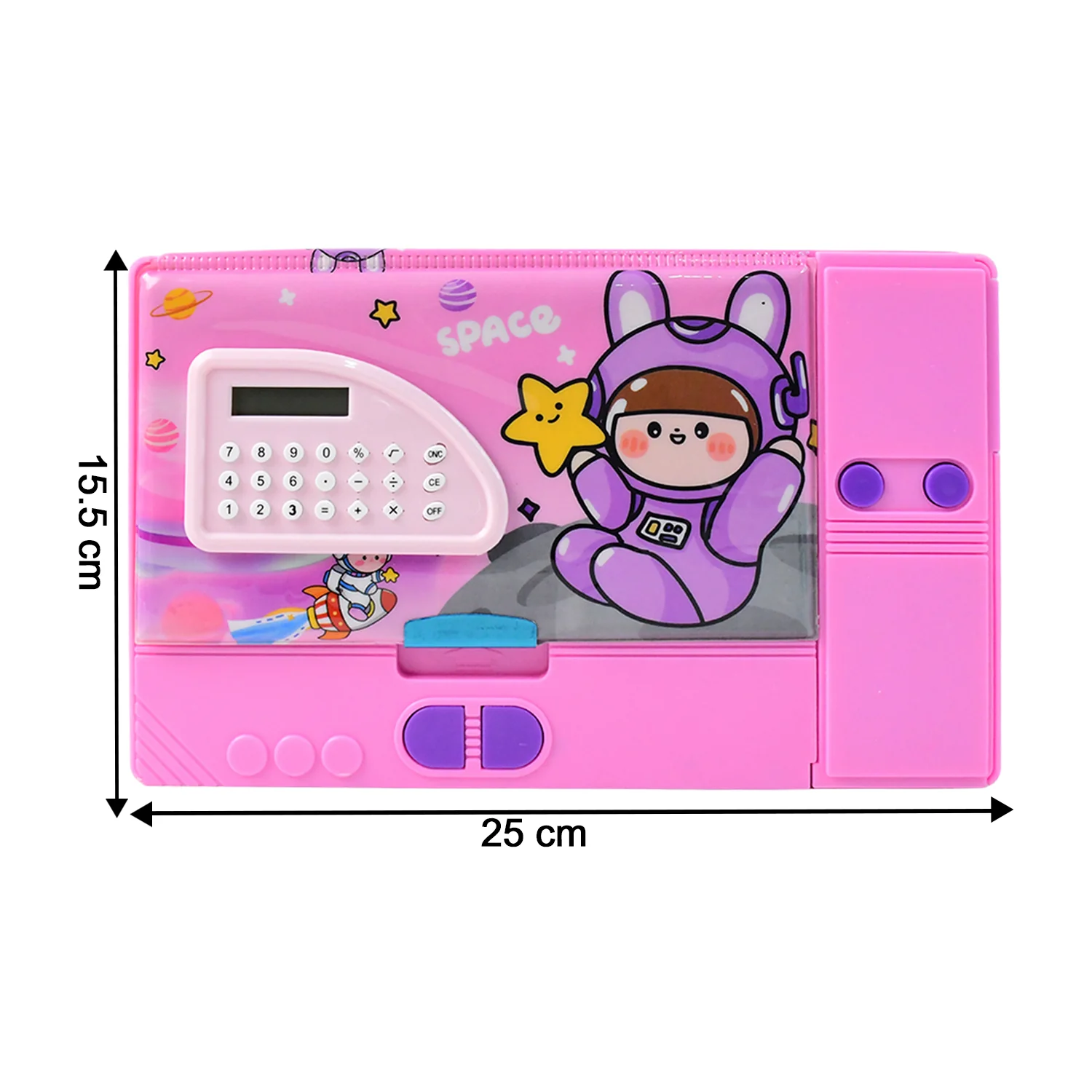 Multi-Functional Space Theme Pencil Box with Built-in Calculator (1 Pc) - Image 4