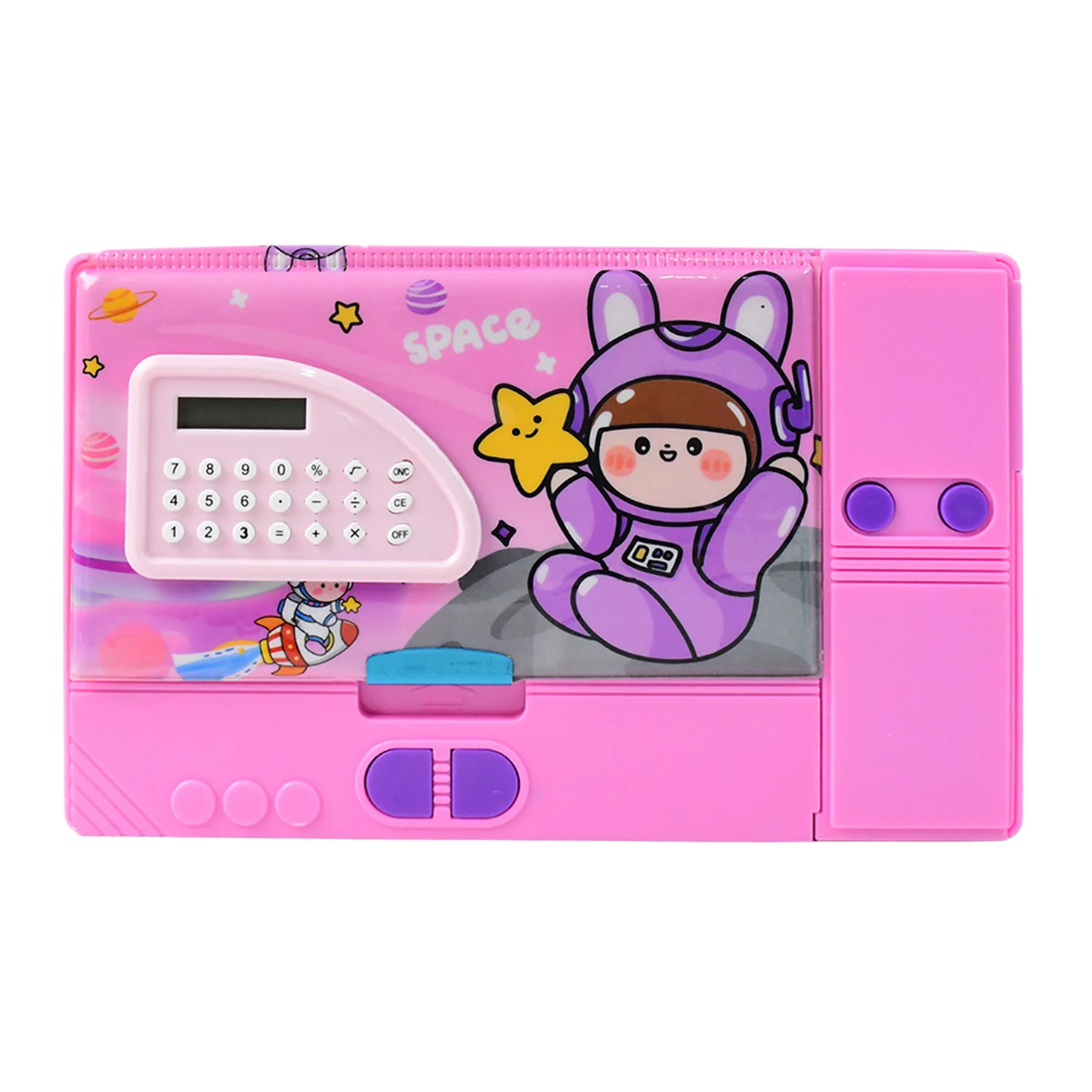 Multi-Functional Space Theme Pencil Box with Built-in Calculator (1 Pc) - Image 5