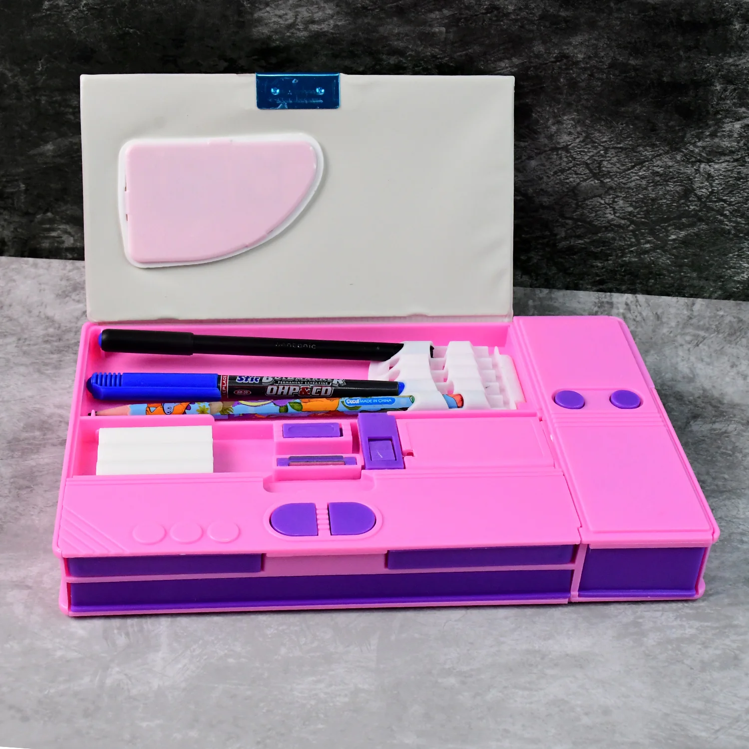 Multi-Functional Space Theme Pencil Box with Built-in Calculator (1 Pc) - Image 8