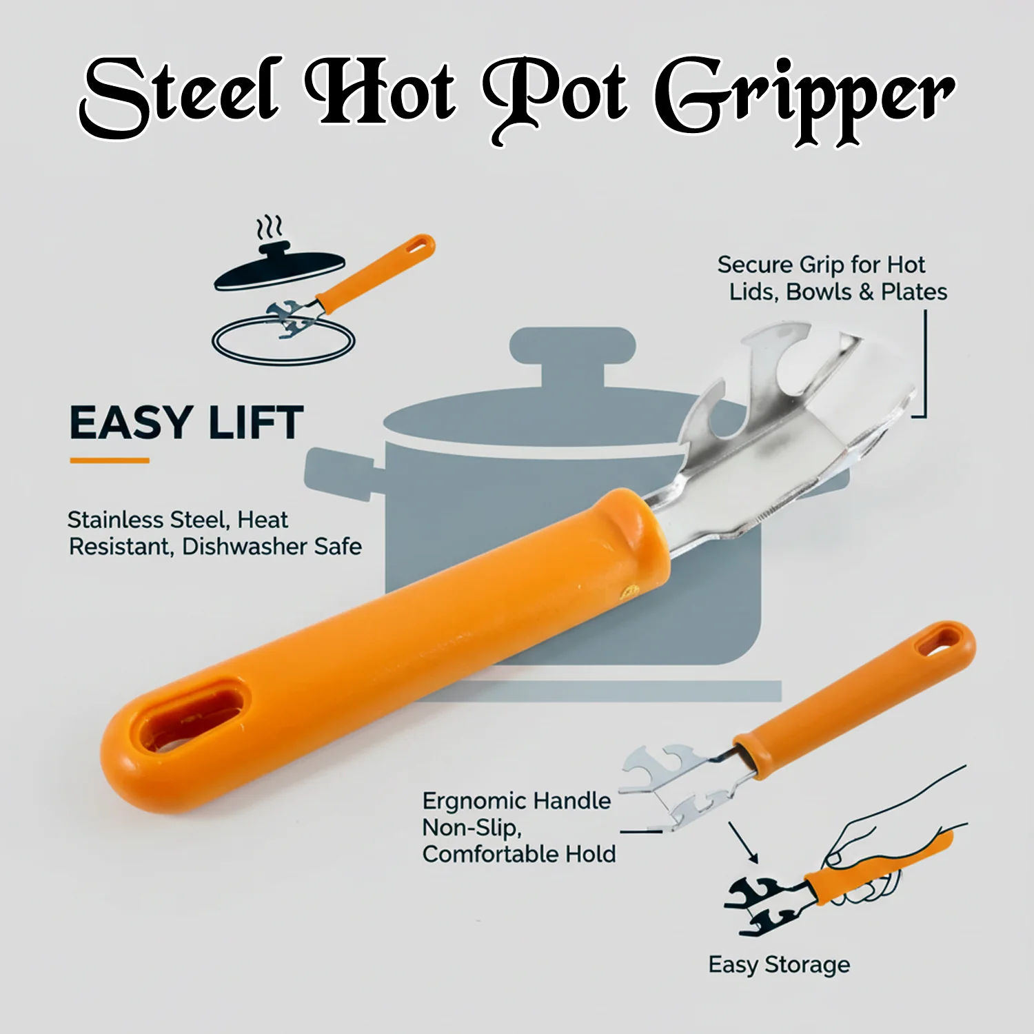 Multi-Functional Stainless Steel Hot Pot Gripper Clamp & Pan Lifter Tool (1 Pc) - Image 4