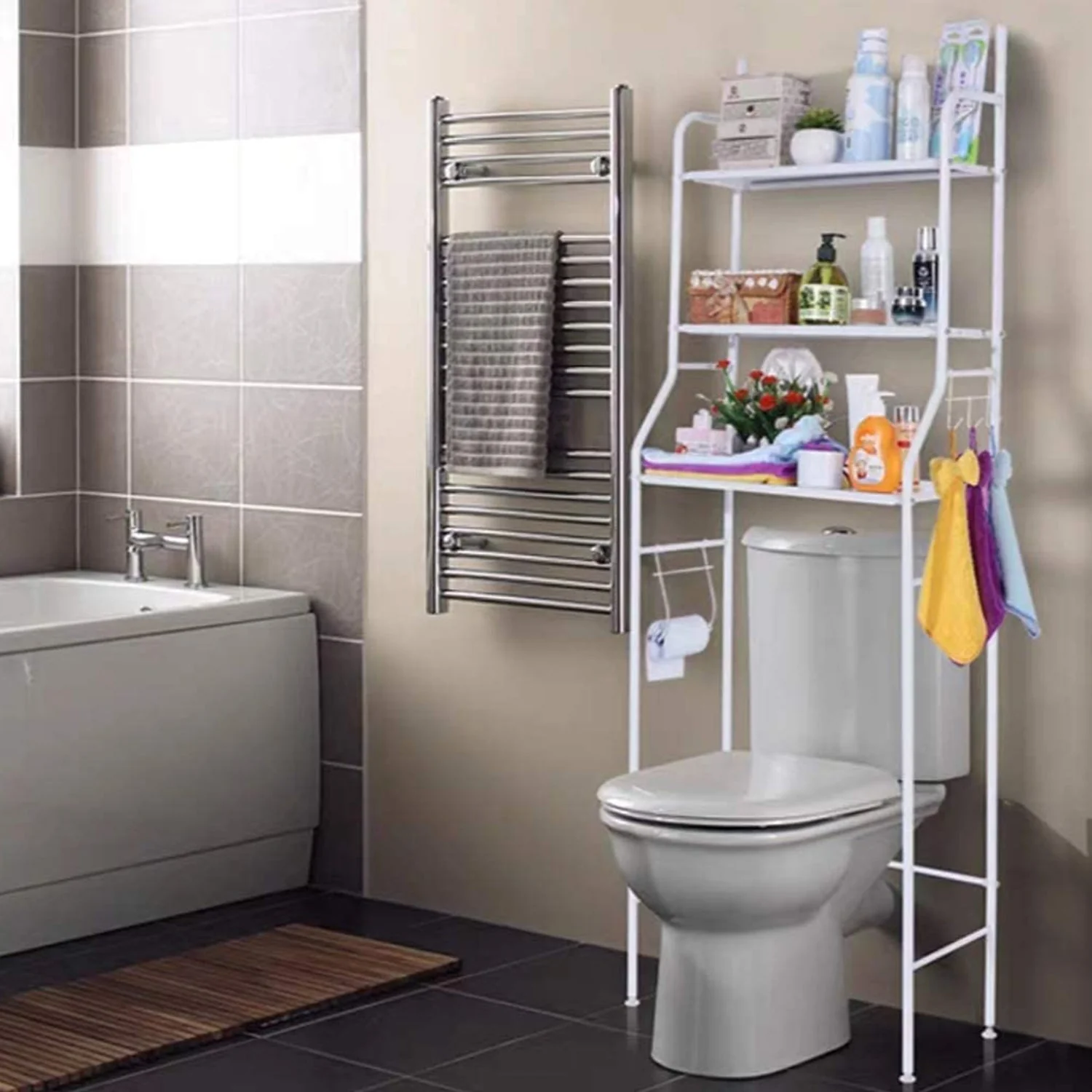 Multi Layer Toilet Storage Rack Metal Bathroom Laundry Room Basin Floor Stand - Image 4