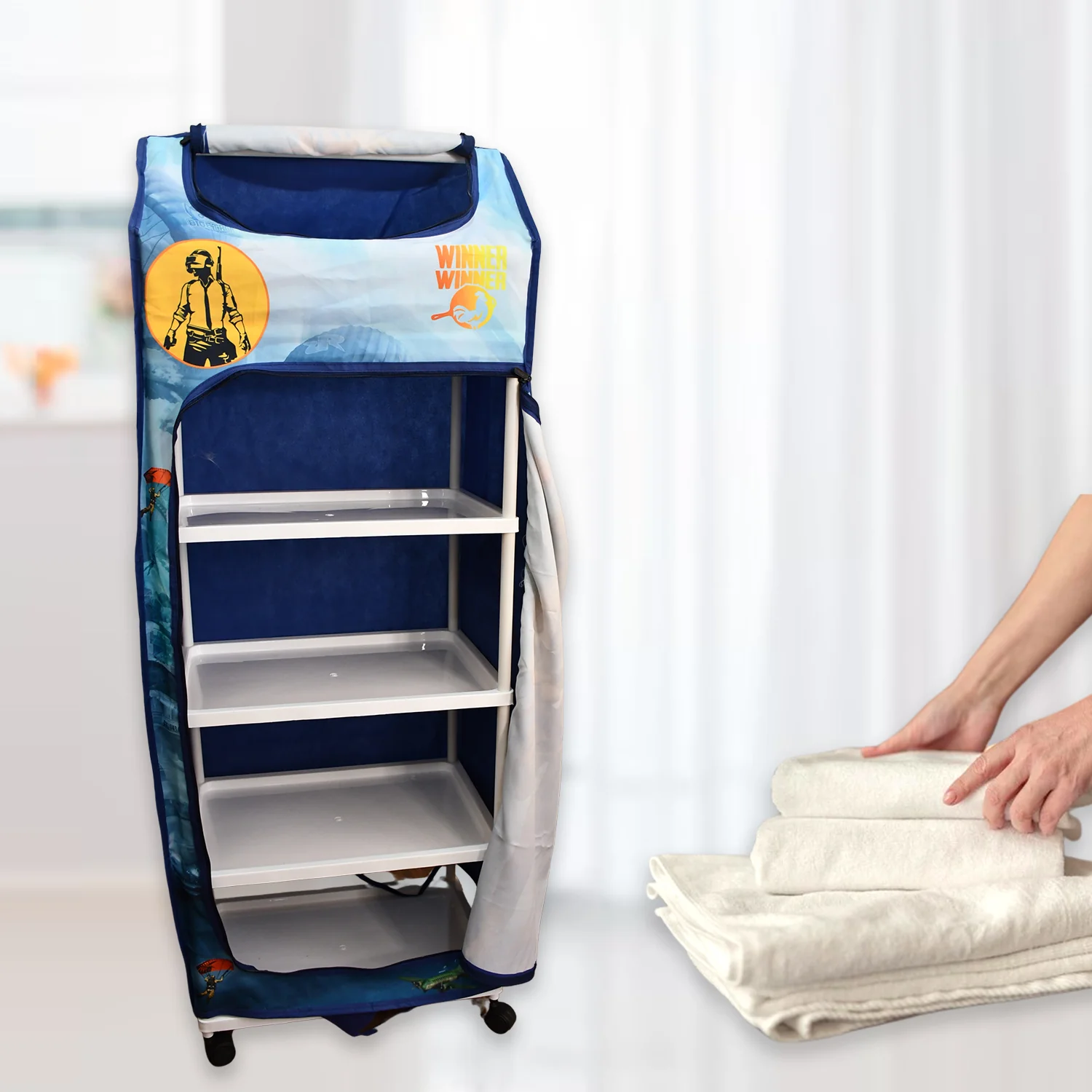 Multi Purpose Foldable Baby Wardrobe / Toy Box 5 Shelves Cartoon Printed - Image 3