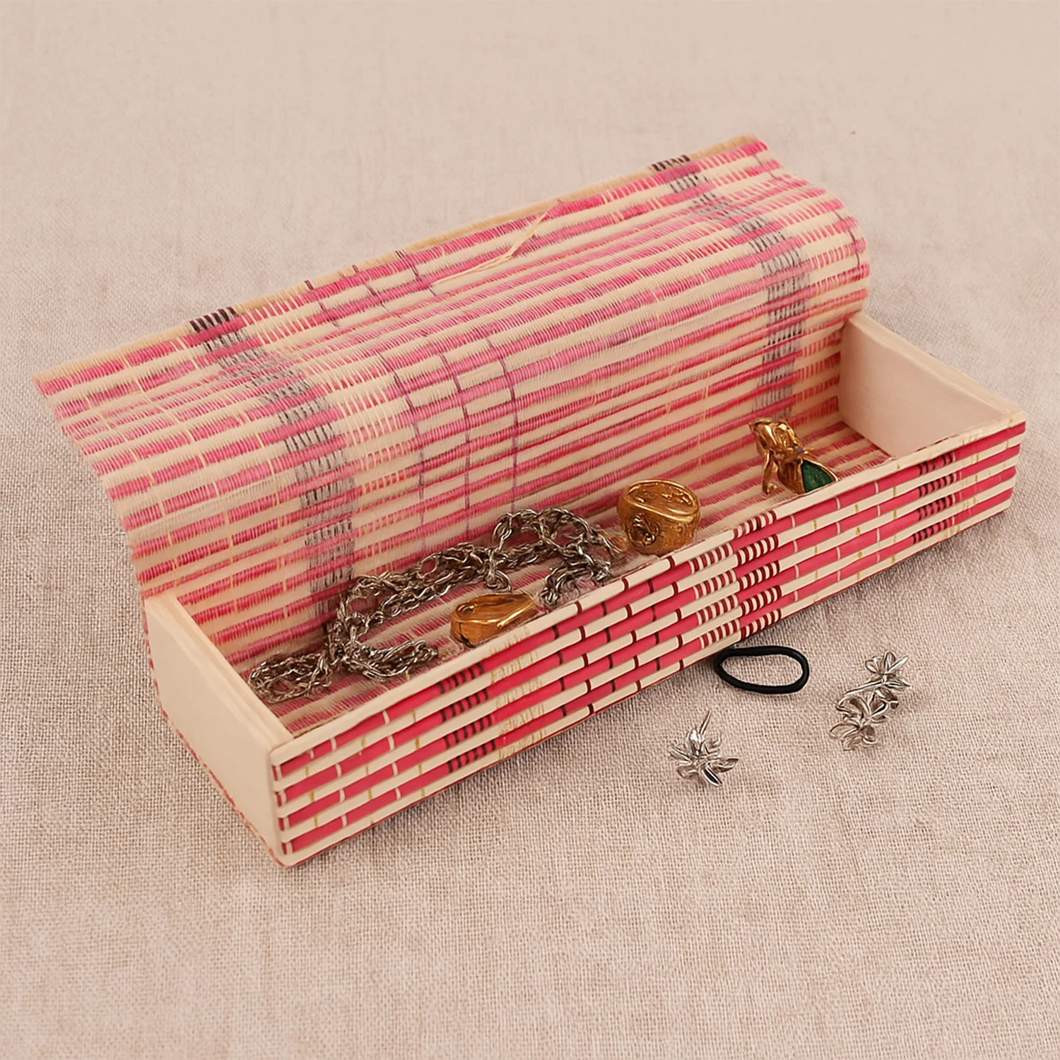 Multi-Purpose Handcrafted Bamboo Mat Style Pen Pencil & Makeup Box (1 Pc) - Image 5