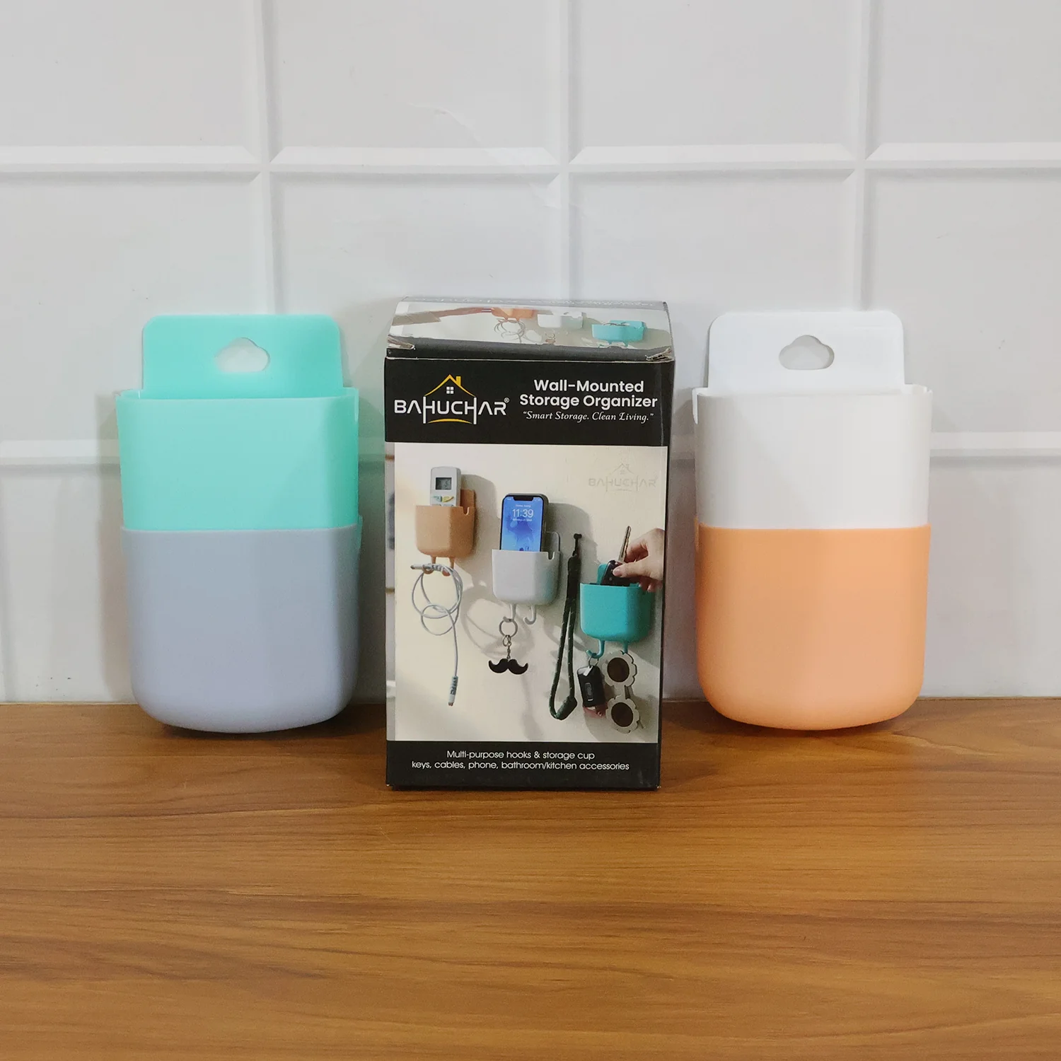 Multi-Purpose Plastic Wall Mounted Mobile Charging Holder Set (4 Pc) - Image 7