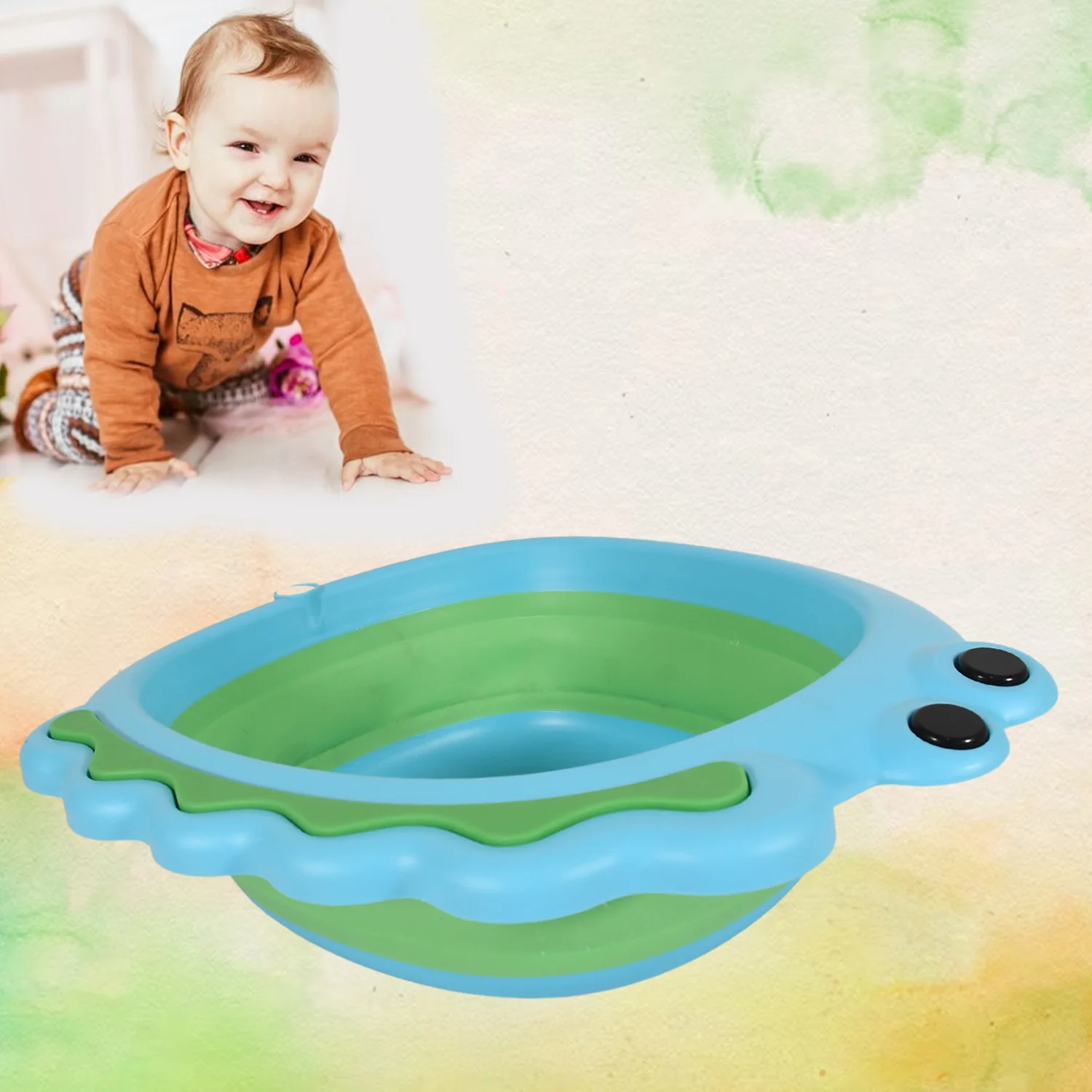 Frog Shape Foldable Baby Wash Basin – Space-Saving Face Washing Tub (33×31cm) - Image 4