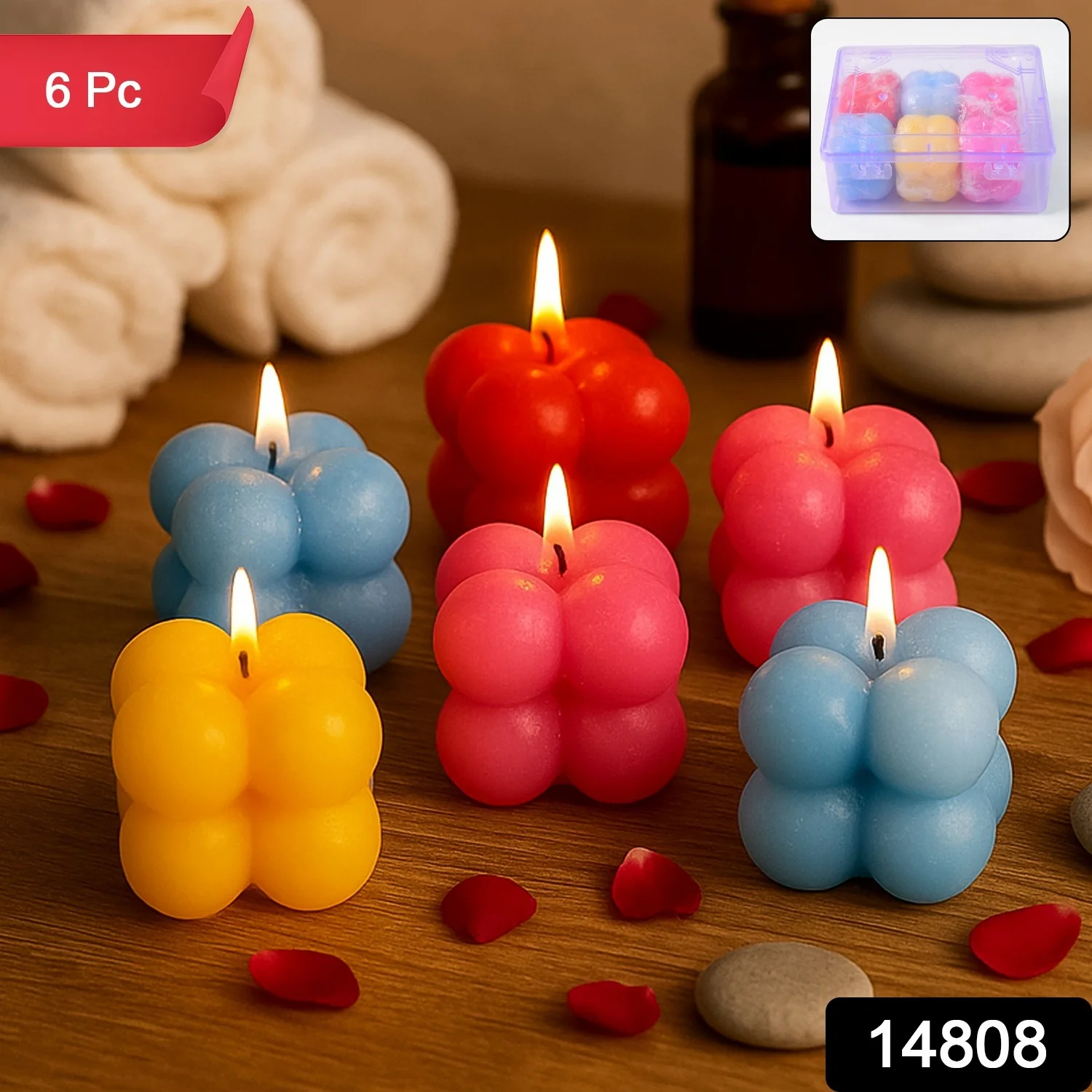 Multicolor Aesthetic Bubble Cube Wax Candles (6 Pc) - Image 2