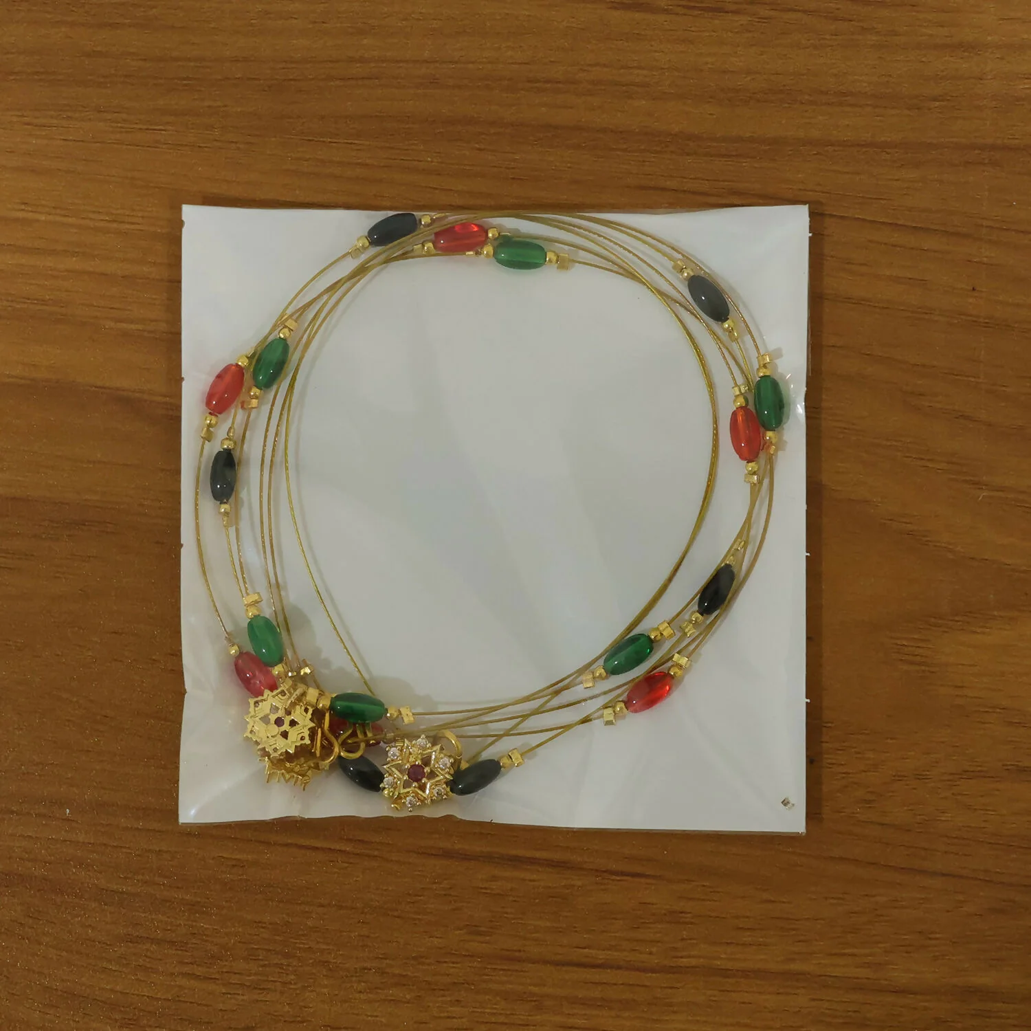 Multicolor Bead Gold Necklace with Elegant Floral Pendant (3Pc/Set) - Image 4