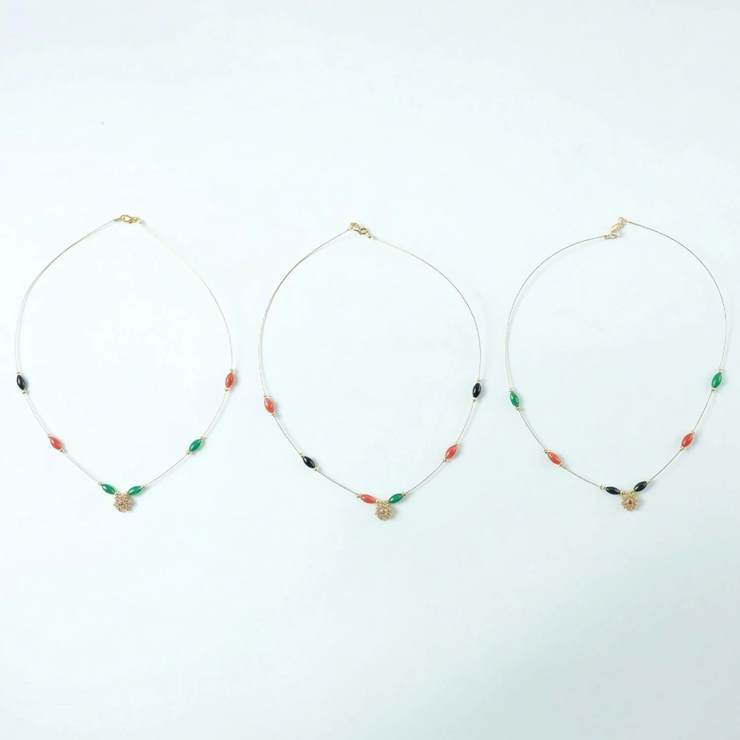 Multicolor Bead Gold Necklace with Elegant Floral Pendant (3Pc/Set) - Image 6
