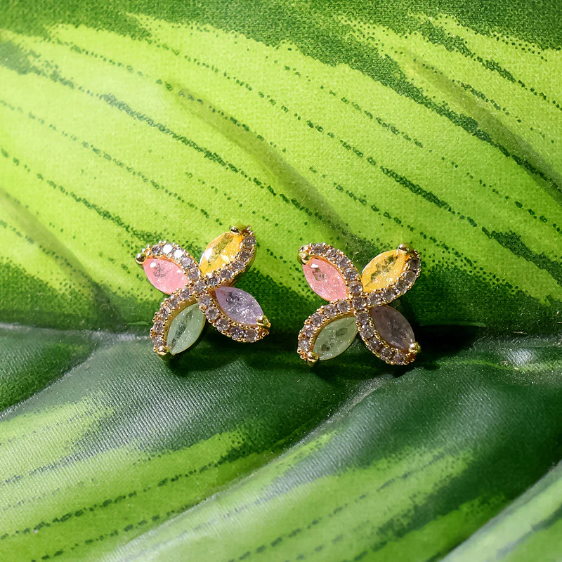 Multicolor Crystal Butterfly Stud Earrings with Gold Finish for Women - Image 3