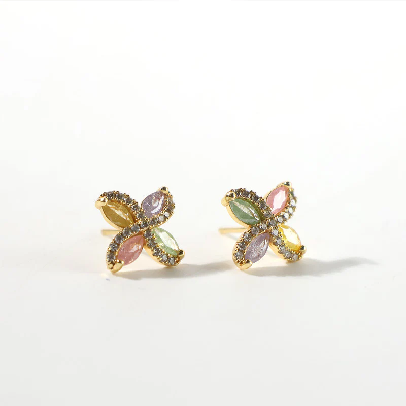 Multicolor Crystal Butterfly Stud Earrings with Gold Finish for Women - Image 5