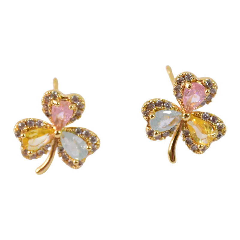 Multicolor Crystal Clover Stud Earrings with Gold Finish for Women - Image 5