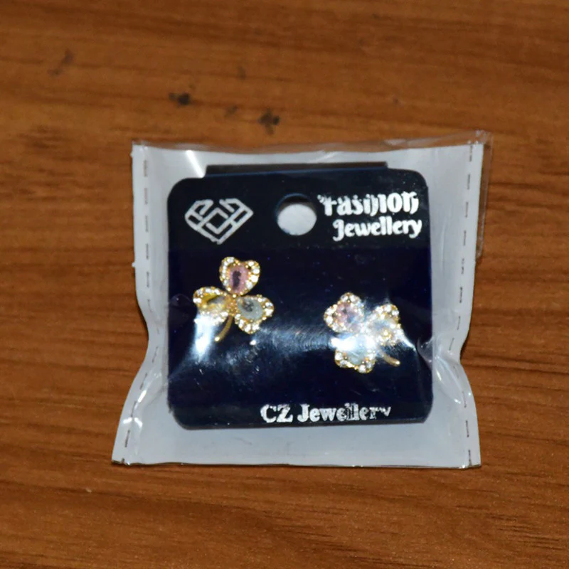 Multicolor Crystal Clover Stud Earrings with Gold Finish for Women - Image 7