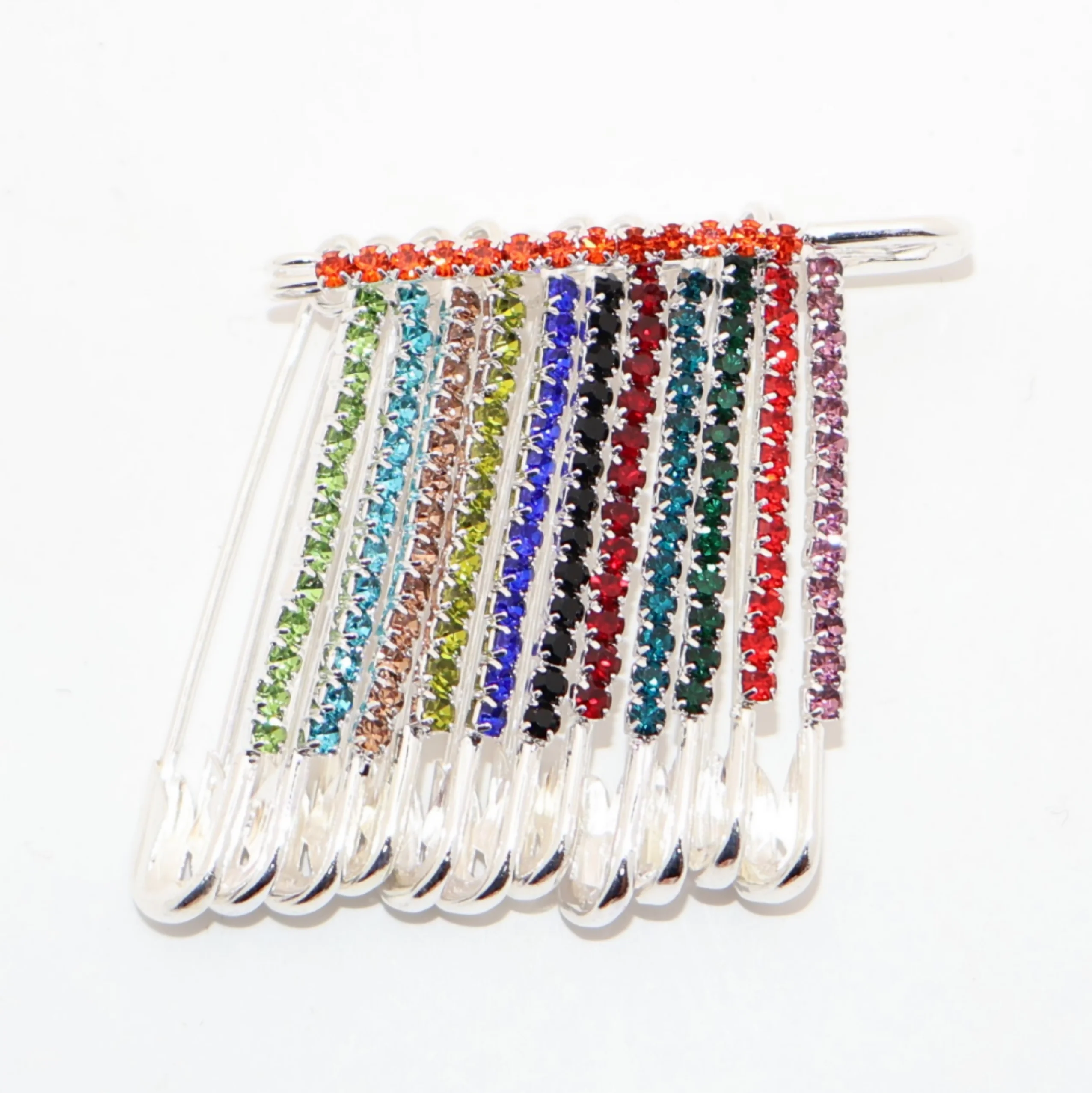 Multicolor Crystal Dangle Saree Pin Brooch - Rainbow Rhinestone Scarf Pin - Image 2