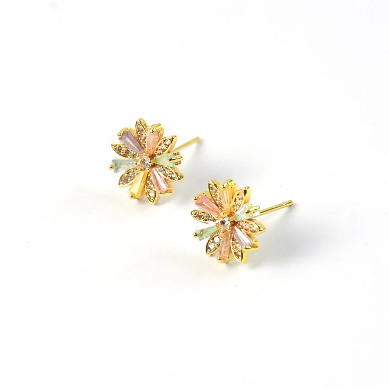 Multicolor Crystal Floral Stud Earrings with Gold Finish for Women - Image 5