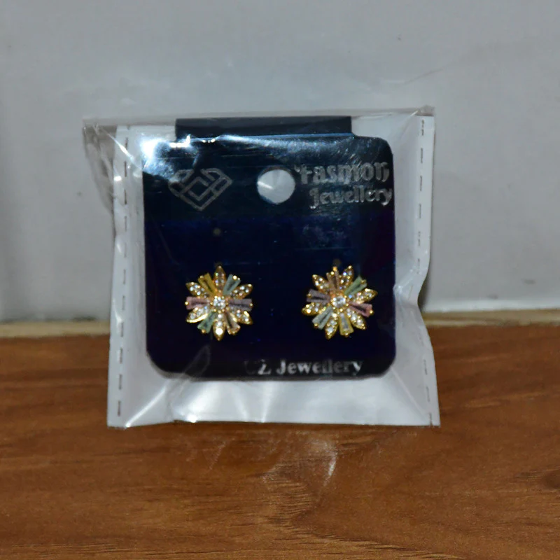 Multicolor Crystal Floral Stud Earrings with Gold Finish for Women - Image 6