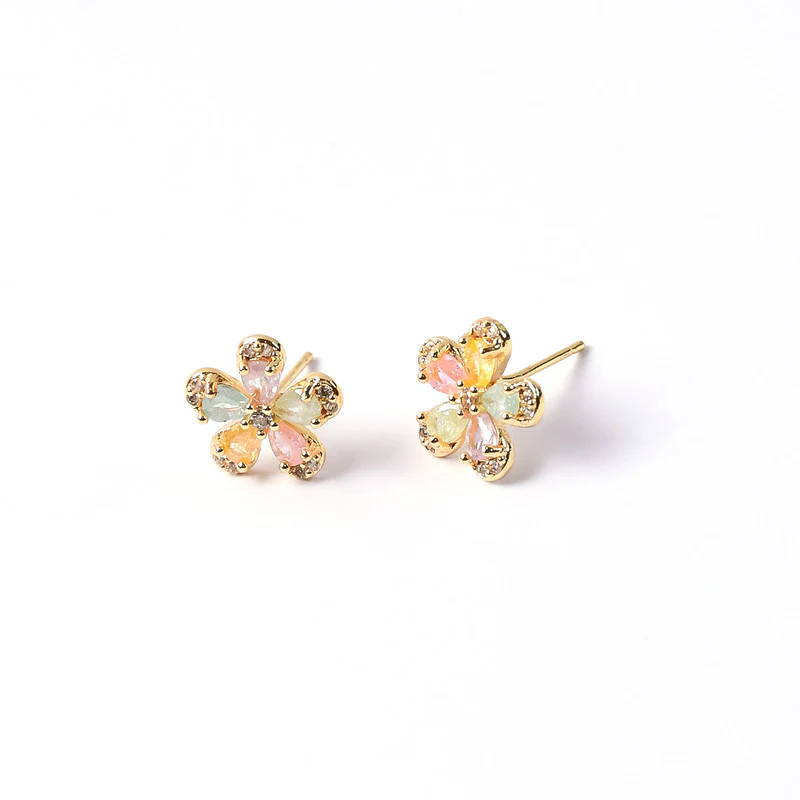 Multicolor Crystal Petal Flower Stud Earrings with Gold Finish for Women - Image 5
