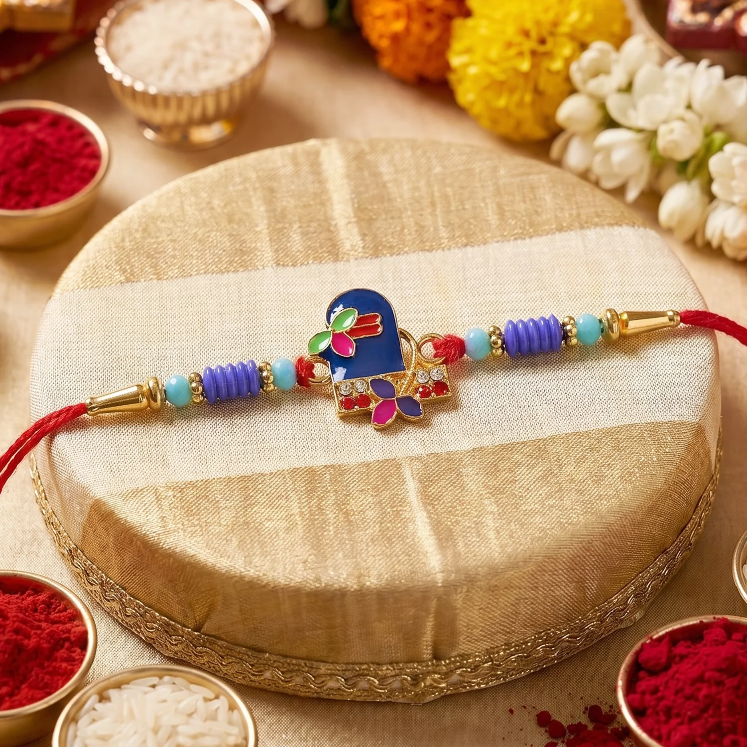 Royal Blue Shiv Rakhi – Designer Rakshabandhan Thread - Image 2