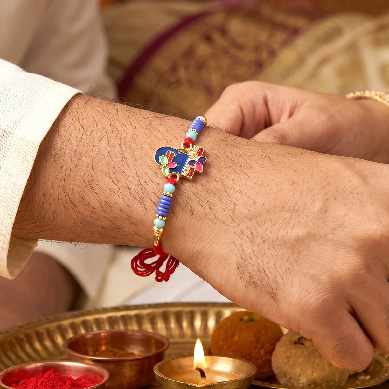 Royal Blue Shiv Rakhi – Designer Rakshabandhan Thread - Image 3