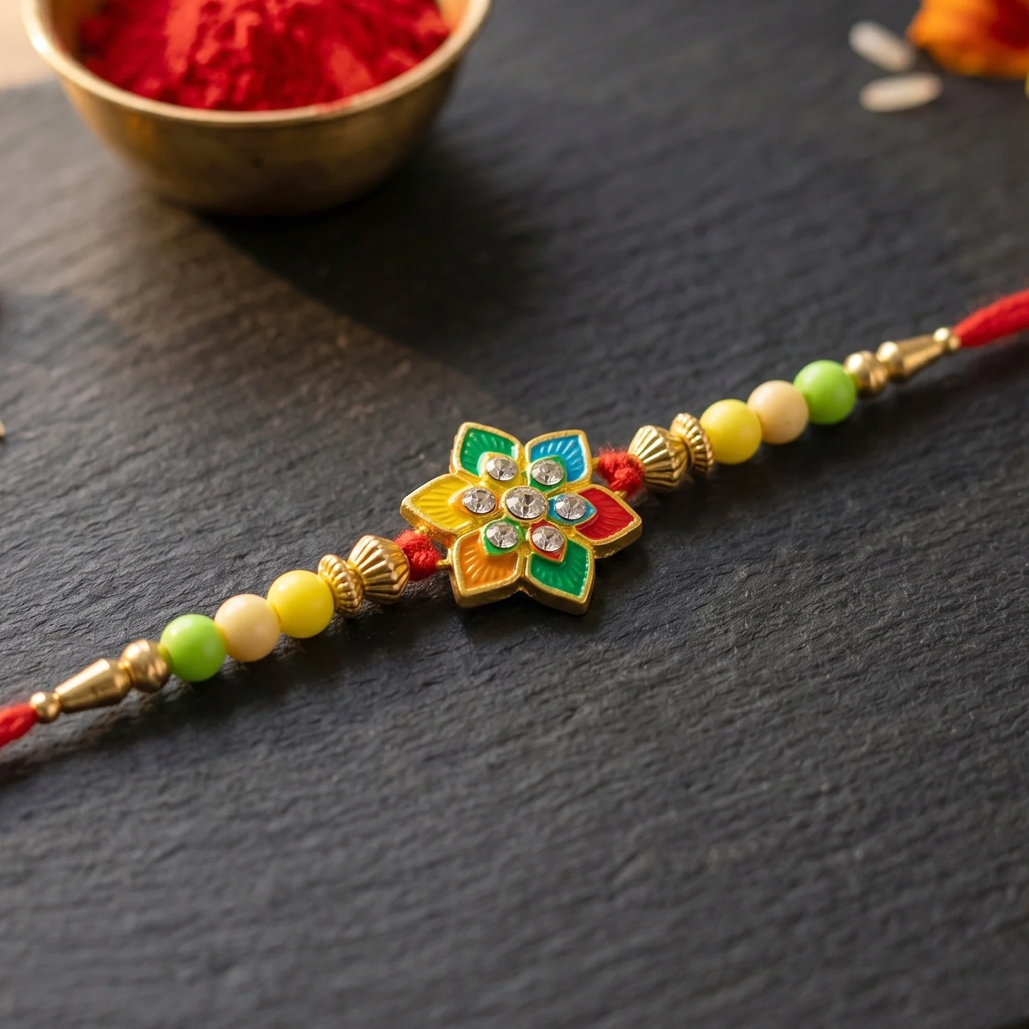 Multicolor Floral Star Kundan Designer Rakhi - Image 2