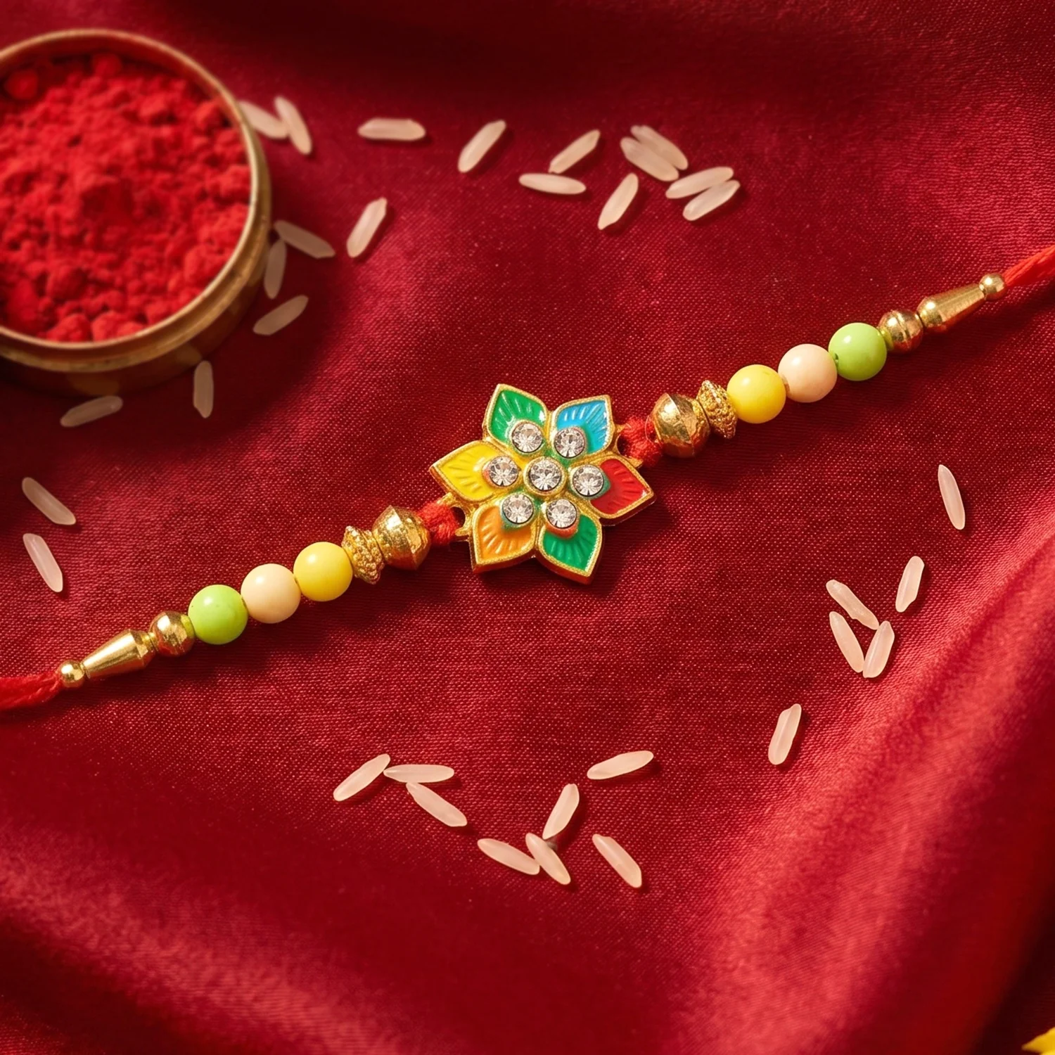 Multicolor Floral Star Kundan Designer Rakhi - Image 3