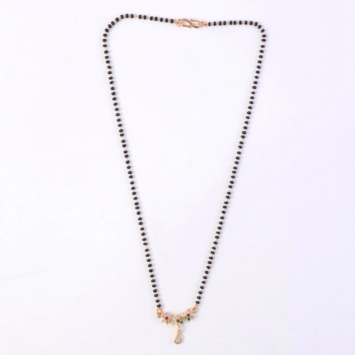 Multicolor Floral Stone Mangalsutra with Hanging Drop Pendant - Image 6