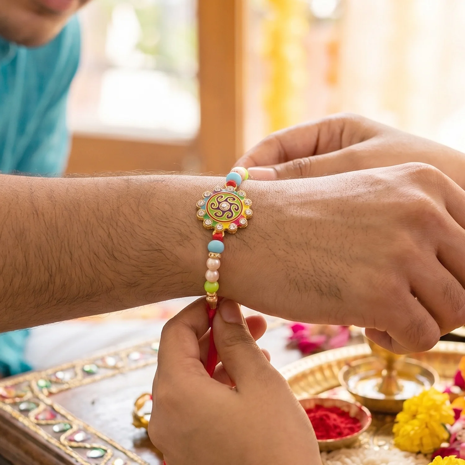 Multicolor Floral Swirl Designer Rakhi - Image 2