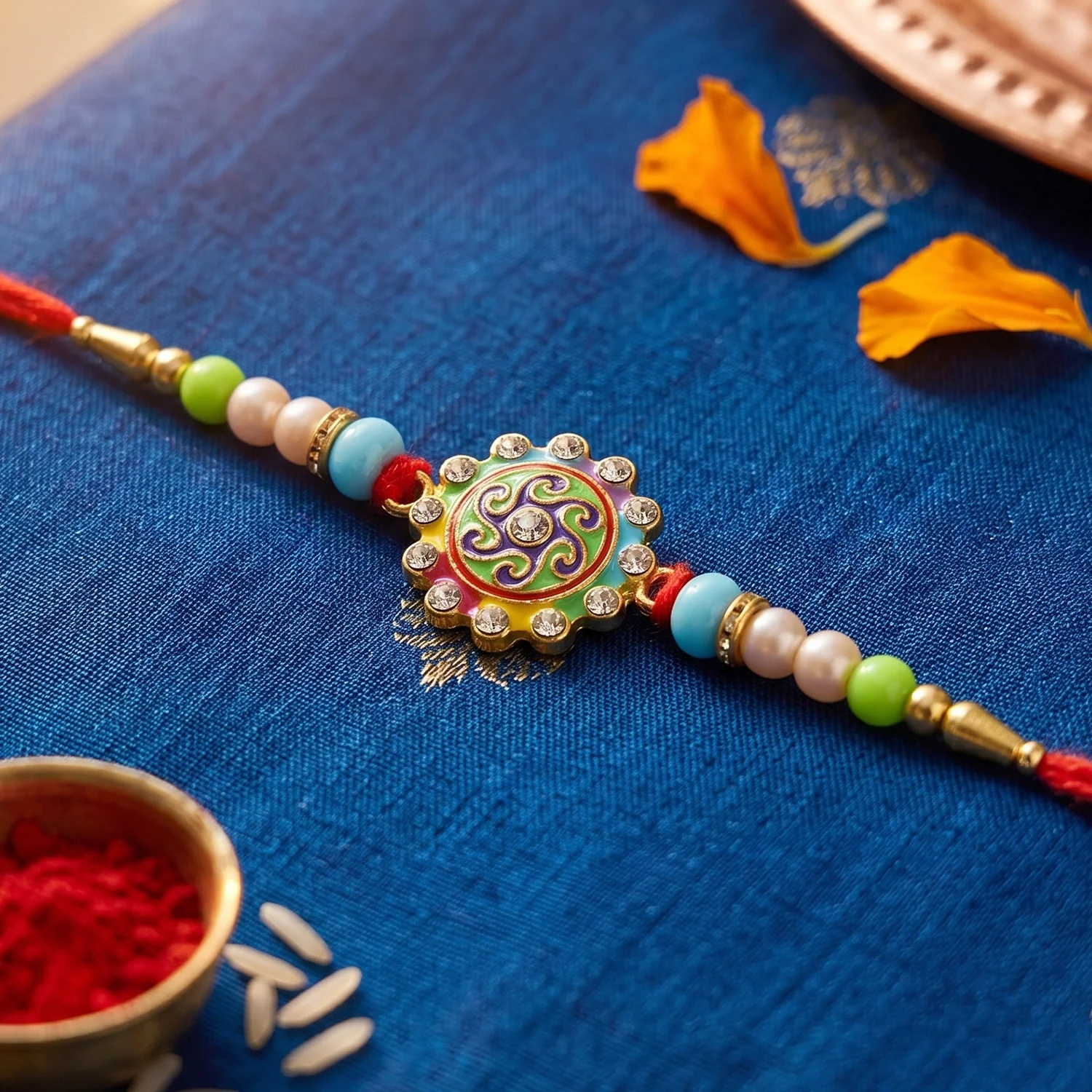 Multicolor Floral Swirl Designer Rakhi - Image 3