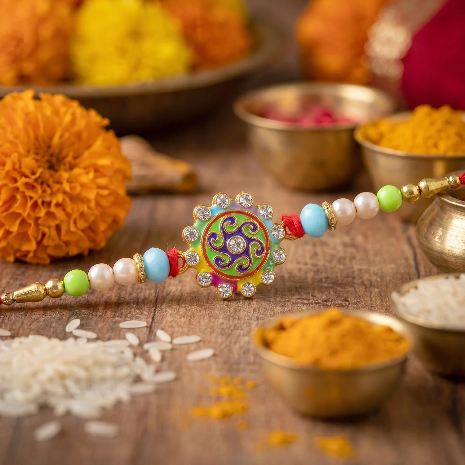 Multicolor Floral Swirl Designer Rakhi - Image 4